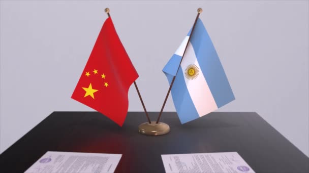Argentina Och Kina Flagga Politiskt Koncept Partneravtal Mellan Länder Partnerskapsavtal — Stockvideo