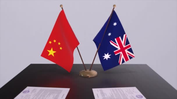 Bandera Australia China Concepto Político Acuerdo Socios Entre Países Acuerdo — Vídeos de Stock