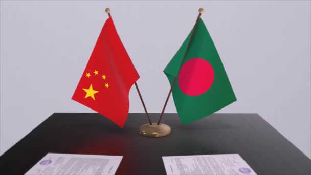 Bandeira Bangladesh China Conceito Política Acordo Parceria Entre Países Acordo — Vídeo de Stock