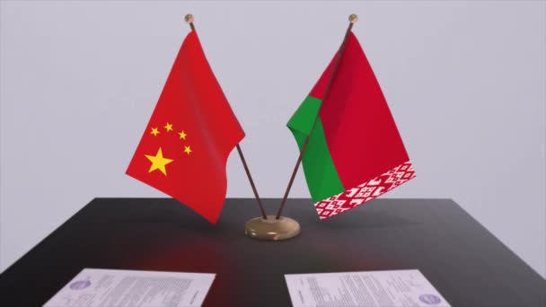Bielorussia Cina Bandiera Concetto Politico Accordo Partenariato Tra Paesi Accordo — Video Stock