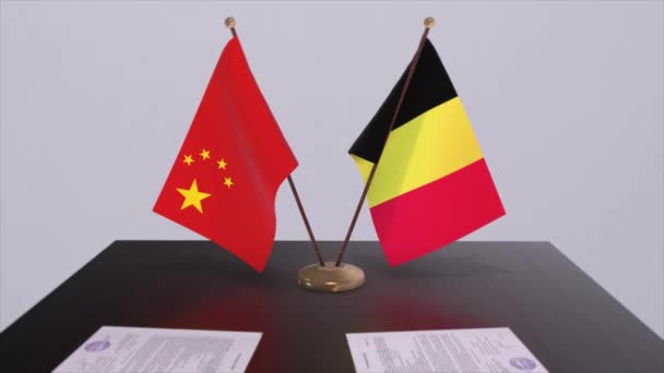 Belgium Kína Zászlaja Politikai Koncepció Partneri Egyezség Országok Között Kormányok — Stock videók