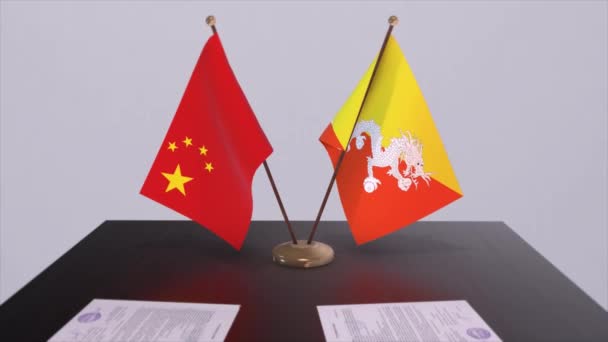 Bhutan China Vlag Politiek Concept Partner Deal Tussen Landen Partnerschapsovereenkomst — Stockvideo
