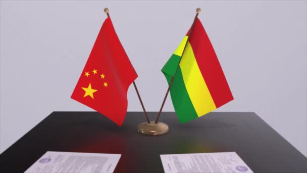 Bolivia Och Kina Flagga Politiskt Koncept Partneravtal Mellan Länder Partnerskapsavtal — Stockvideo