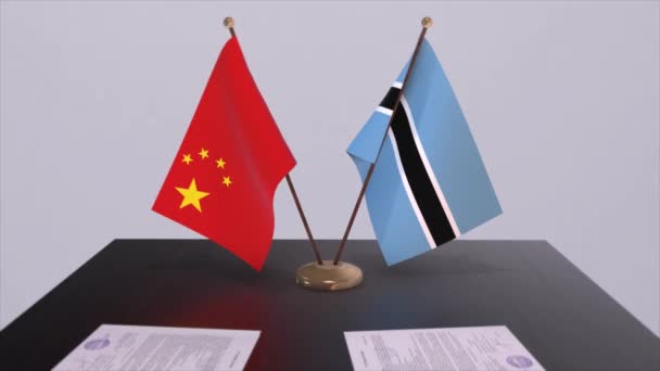 博茨瓦纳和中国的国旗 政治概念 国家间的伙伴交易 各国政府的伙伴关系协定 — 图库视频影像