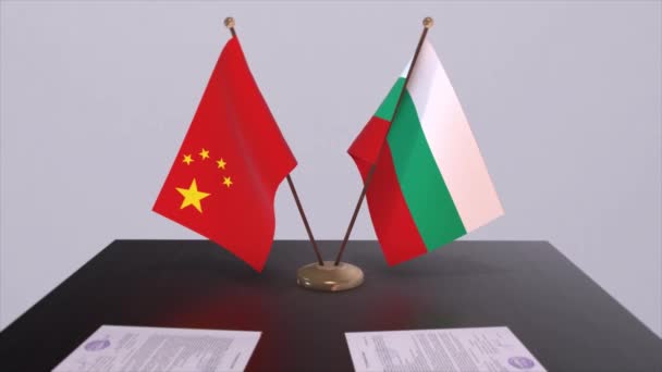 Bulgarije China Vlag Politiek Concept Partner Deal Tussen Landen Partnerschapsovereenkomst — Stockvideo