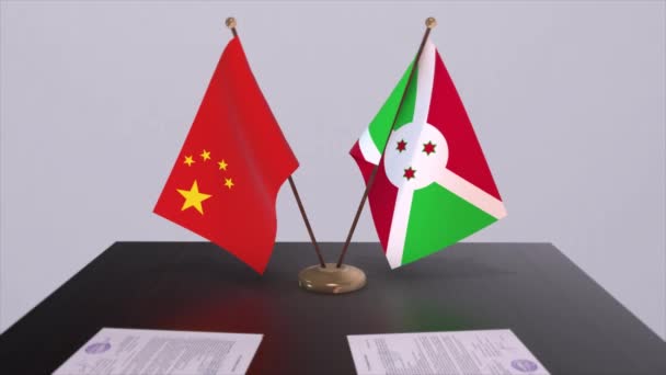 Burundi Flaga Chin Koncepcja Polityczna Umowa Partnerska Między Krajami Umowa — Wideo stockowe
