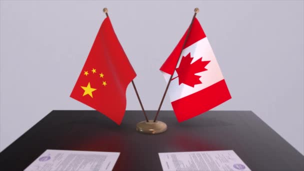 Flagge Von Kanada Und China Politisches Konzept Partnerabkommen Zwischen Ländern — Stockvideo