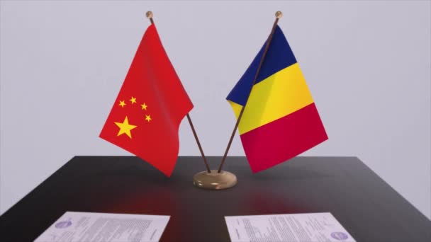 チャドと中国の国旗 政治概念 パートナー国間の取引 政府間のパートナーシップ協定 — ストック動画