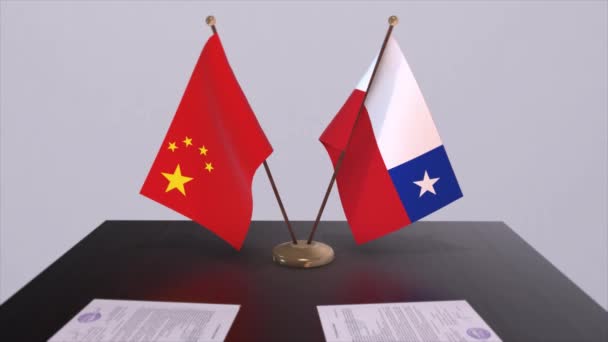 Bandeira Chile China Conceito Política Acordo Parceria Entre Países Acordo — Vídeo de Stock