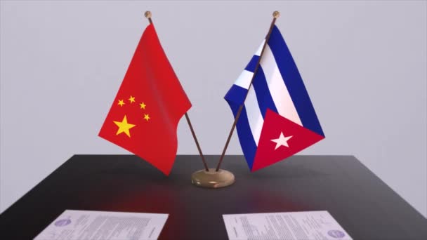 Küba Çin Bayrağı Siyaset Konsepti Ülkeler Arasında Ortaklık Anlaşması Hükümetlerin — Stok video