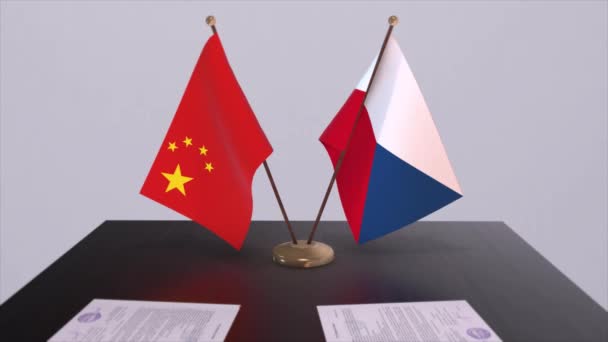 Flagge Der Tschechischen Republik Und Chinas Politisches Konzept Partnerabkommen Zwischen — Stockvideo