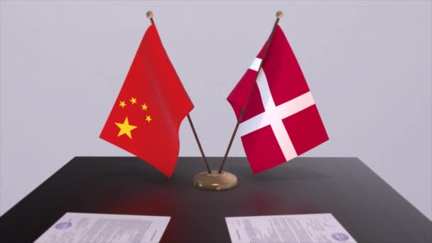 Bandera Dinamarca China Concepto Político Acuerdo Socios Entre Países Acuerdo — Vídeos de Stock