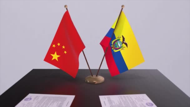 Флаг Эквадора Китая Концепция Политики Партнерская Сделка Между Странами Соглашение — стоковое видео