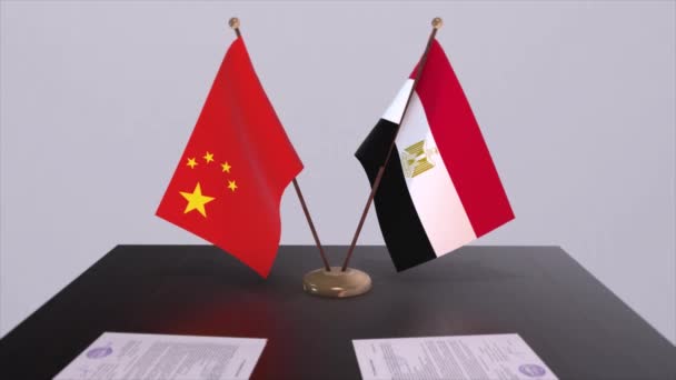 Egypte China Vlag Politiek Concept Partner Deal Tussen Landen Partnerschapsovereenkomst — Stockvideo