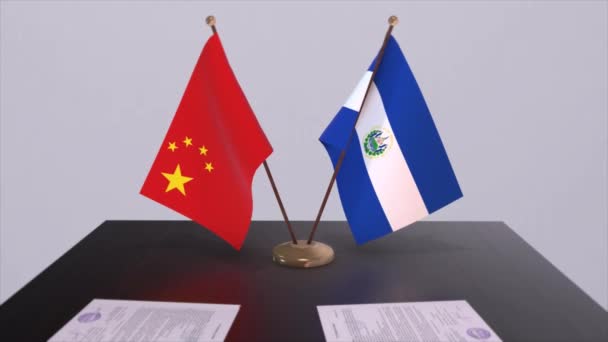Flaga Salwadoru Chin Koncepcja Polityczna Umowa Partnerska Między Krajami Umowa — Wideo stockowe