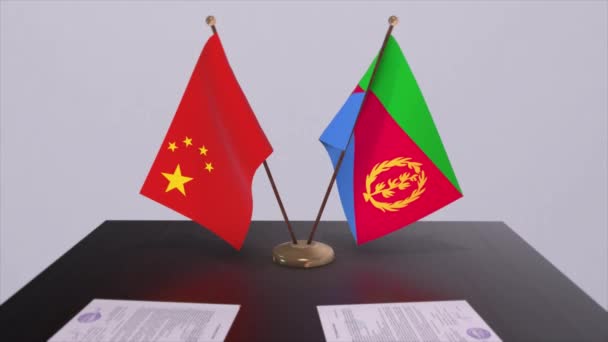 Eritreia Bandeira China Conceito Política Acordo Parceria Entre Países Acordo — Vídeo de Stock