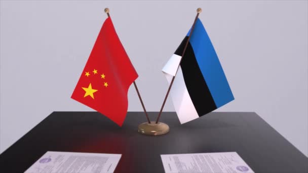 Bandeira Estónia China Conceito Política Acordo Parceria Entre Países Acordo — Vídeo de Stock