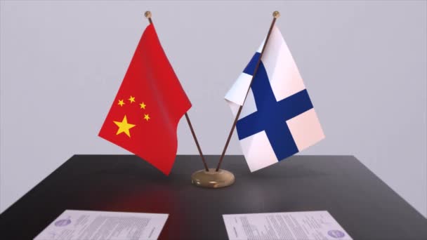 Bandeira Finlândia China Conceito Política Acordo Parceria Entre Países Acordo — Vídeo de Stock