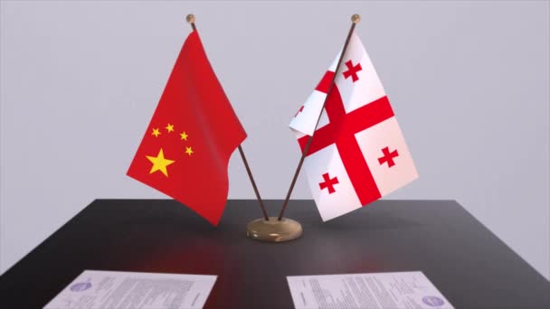 Bandeira Geórgia China Conceito Política Acordo Parceria Entre Países Acordo — Vídeo de Stock