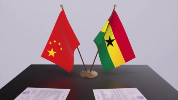 Drapeau Ghana Chine Concept Politique Partenariat Entre Pays Accord Partenariat — Video