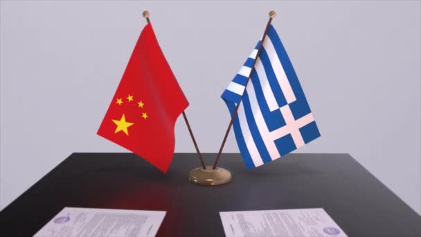 Flagge Griechenlands Und Chinas Politisches Konzept Partnerabkommen Zwischen Ländern Partnerschaftsabkommen — Stockvideo