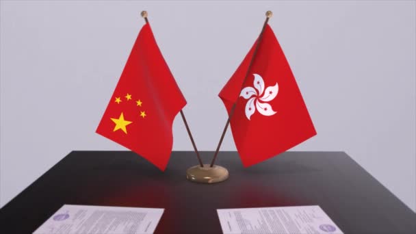 Bandeira Hong Kong China Conceito Política Acordo Parceria Entre Países — Vídeo de Stock