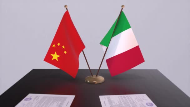 Bandeira Itália China Conceito Política Acordo Parceria Entre Países Acordo — Vídeo de Stock