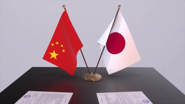 Japan China Vlag Politiek Concept Partner Deal Tussen Landen Partnerschapsovereenkomst — Stockvideo