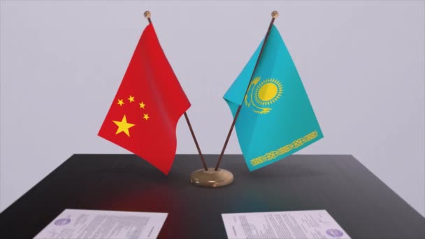 Kazakhstan China Flag Politics Concept Partner Deal Countries Partnership Agreement — Stock Video
