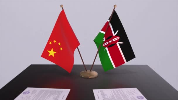 Bandeira Quénia China Conceito Política Acordo Parceria Entre Países Acordo — Vídeo de Stock