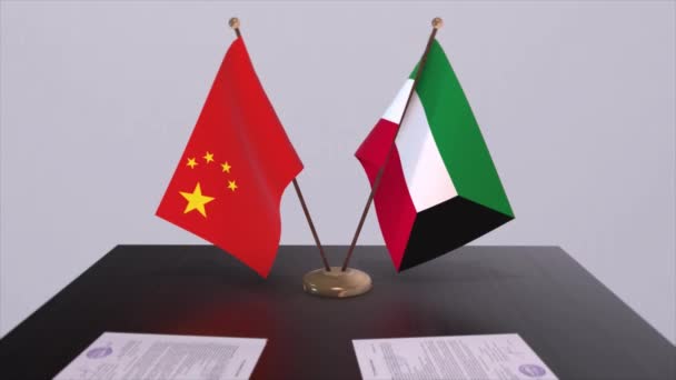 Flagge Kuwaits Und Chinas Politisches Konzept Partnerabkommen Zwischen Ländern Partnerschaftsabkommen — Stockvideo