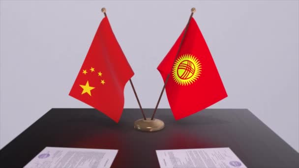 Kirgisistan Und China Flagge Politisches Konzept Partnerabkommen Zwischen Ländern Partnerschaftsabkommen — Stockvideo