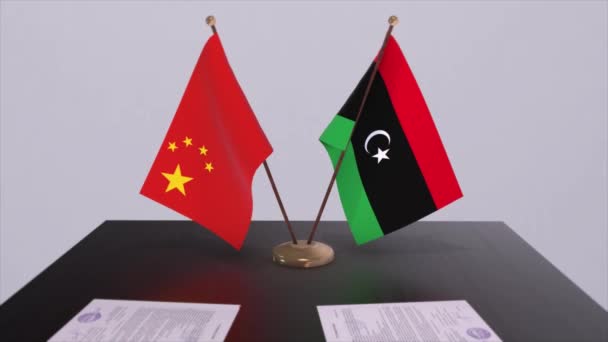 Flagge Libyens Und Chinas Politisches Konzept Partnerabkommen Zwischen Ländern Partnerschaftsabkommen — Stockvideo