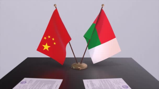 Madagaskar Und China Flagge Politisches Konzept Partnerabkommen Zwischen Ländern Partnerschaftsabkommen — Stockvideo