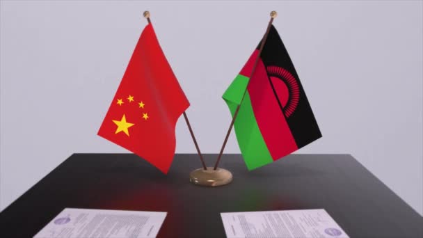 Malawi Och Kina Flagga Politiskt Koncept Partneravtal Mellan Länder Partnerskapsavtal — Stockvideo