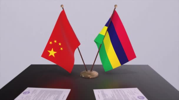 Mauritius Och Kina Flagga Politiskt Koncept Partneravtal Mellan Länder Partnerskapsavtal — Stockvideo