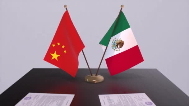 Mexico China Vlag Politiek Concept Partner Deal Tussen Landen Partnerschapsovereenkomst — Stockvideo