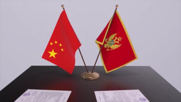 Flagge Montenegros Und Chinas Politisches Konzept Partnerabkommen Zwischen Ländern Partnerschaftsabkommen — Stockvideo