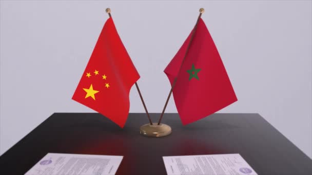Flaga Maroka Chin Koncepcja Polityczna Umowa Partnerska Między Krajami Umowa — Wideo stockowe