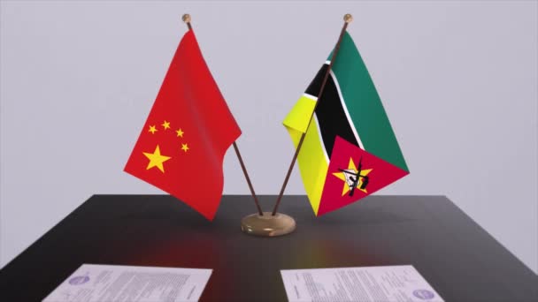 Bandera Mozambique China Concepto Político Acuerdo Socios Entre Países Acuerdo — Vídeos de Stock