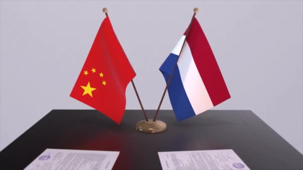 Hollanda Çin Bayrağı Siyaset Konsepti Ülkeler Arasında Ortaklık Anlaşması Hükümetlerin — Stok video
