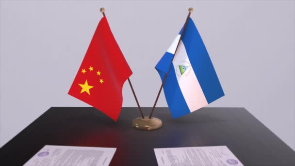 Nicaragua Och Kinas Flagga Politiskt Koncept Partneravtal Mellan Länder Partnerskapsavtal — Stockvideo