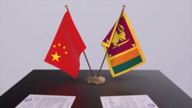 Sri Lanka ve Çin bayrağı. Siyaset konsepti, ülkeler arasında ortaklık anlaşması. Hükümetlerin ortaklık anlaşması