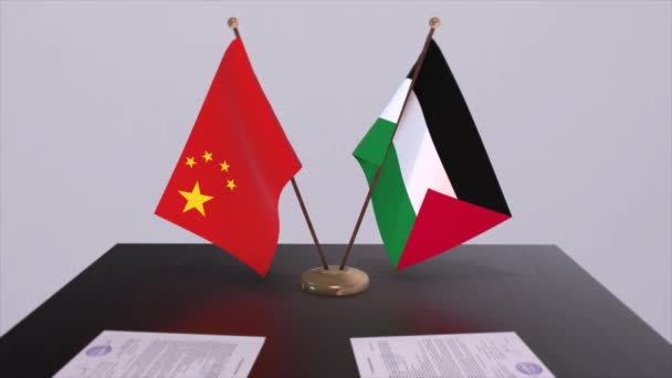 Palästina Und China Flagge Politisches Konzept Partnerabkommen Zwischen Ländern Partnerschaftsabkommen — Stockvideo