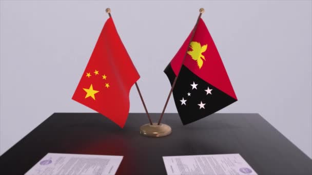 Bandera Papúa Nueva Guinea China Concepto Político Acuerdo Socios Entre — Vídeos de Stock