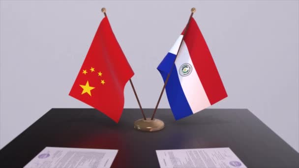 Paraguay Kína Zászlója Politikai Koncepció Partneri Egyezség Országok Között Kormányok — Stock videók