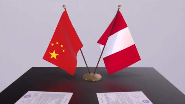 Флаг Перу Китая Концепция Политики Партнерская Сделка Между Странами Соглашение — стоковое видео