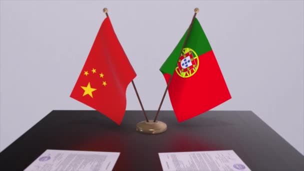 Flagge Portugals Und Chinas Politisches Konzept Partnerabkommen Zwischen Ländern Partnerschaftsabkommen — Stockvideo