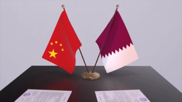 Flagge Katars Und Chinas Politisches Konzept Partnerabkommen Zwischen Ländern Partnerschaftsabkommen — Stockvideo