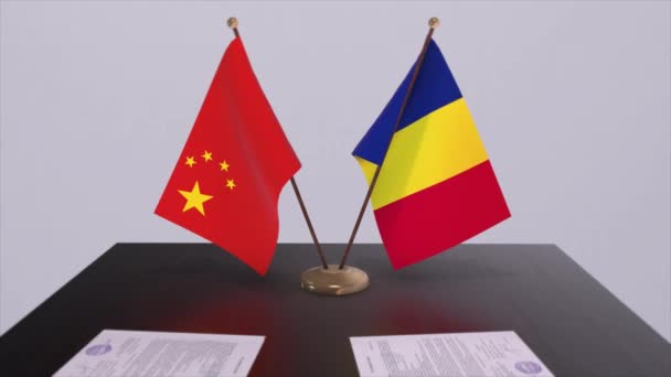 Románia Kína Zászlaja Politikai Koncepció Partneri Egyezség Országok Között Kormányok — Stock videók